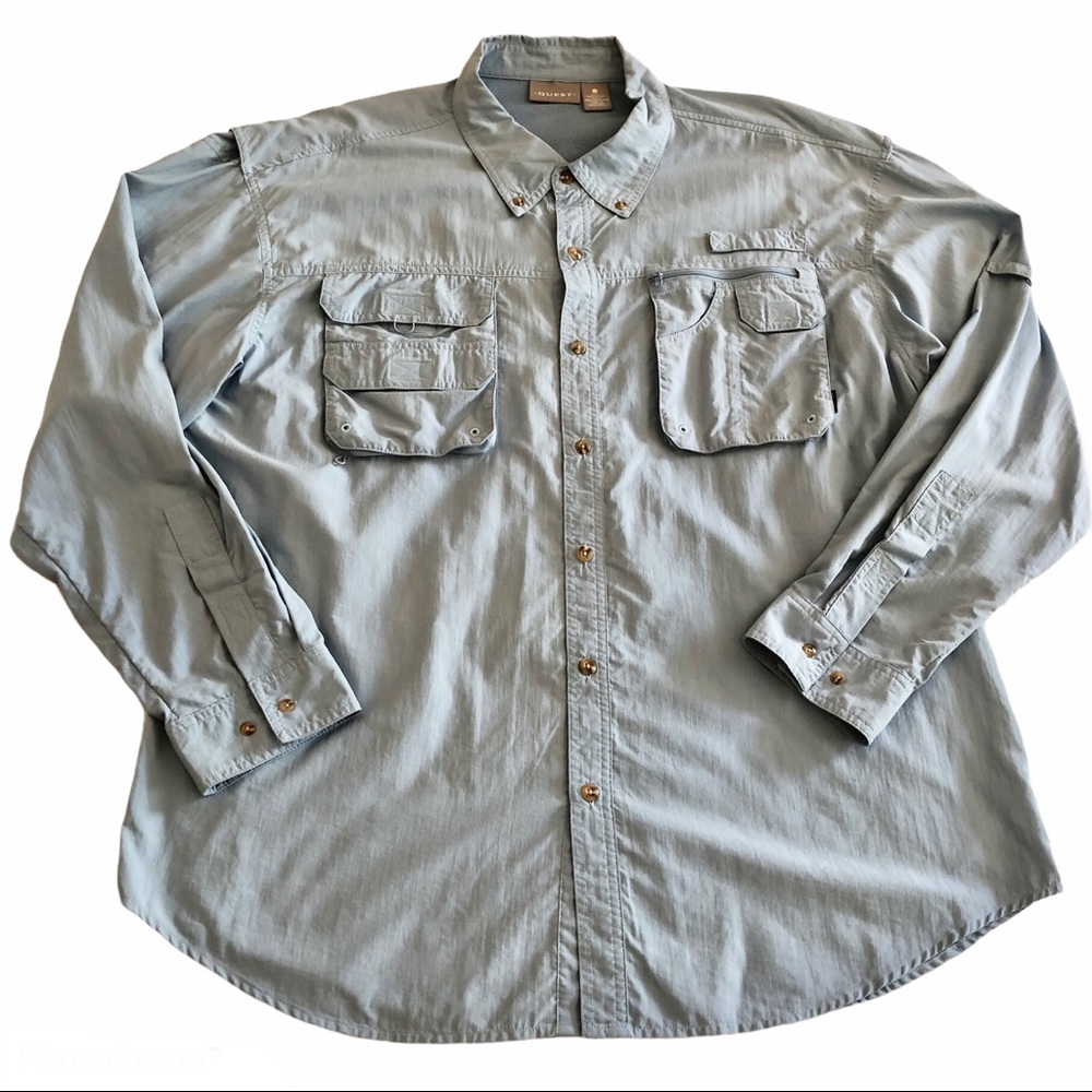 Quest Shirt Men’s XL Button Down Blue Vented Fishing Hiking Camping Long Sleeve